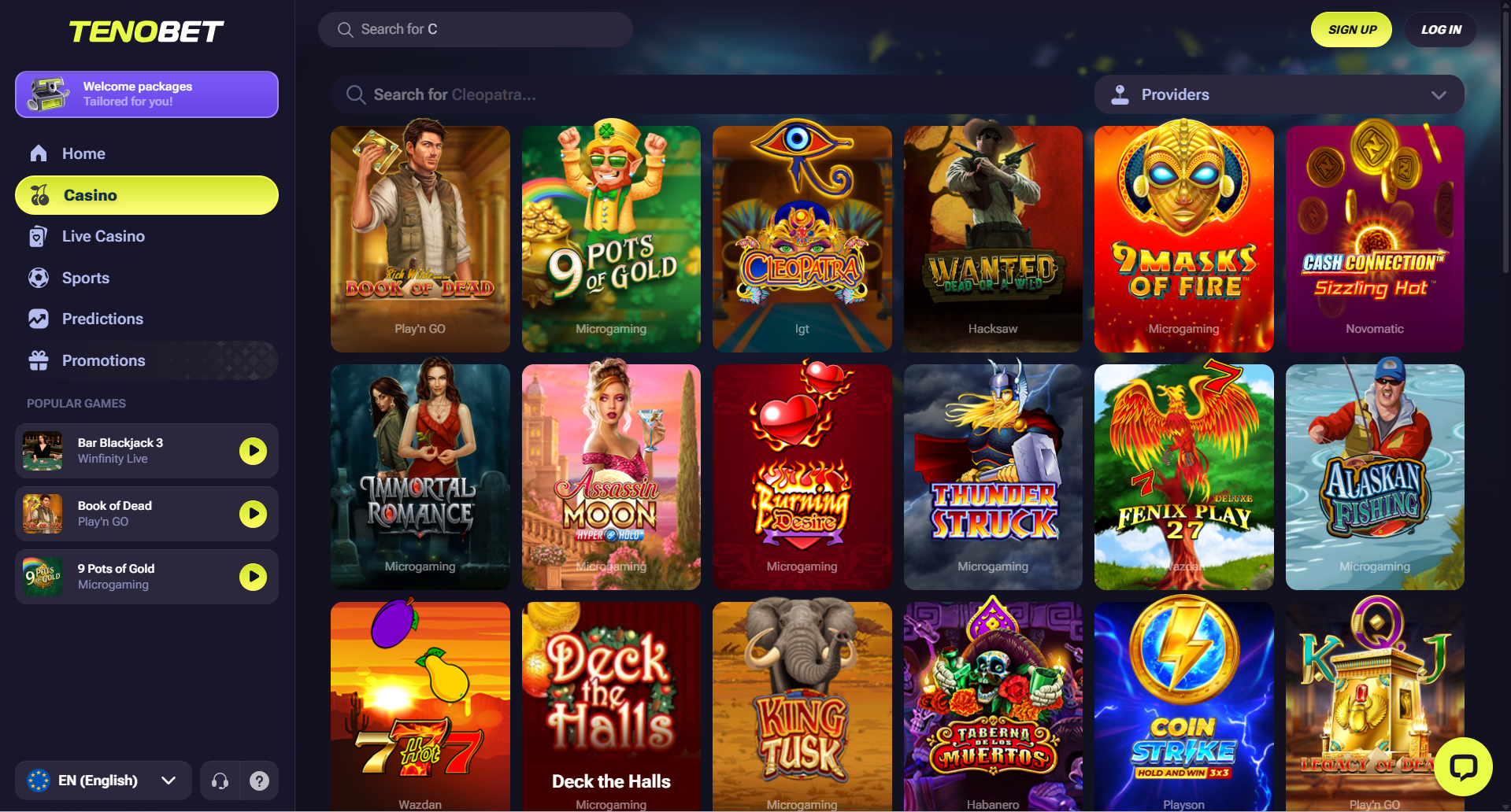 Tenobet casino — screenshot